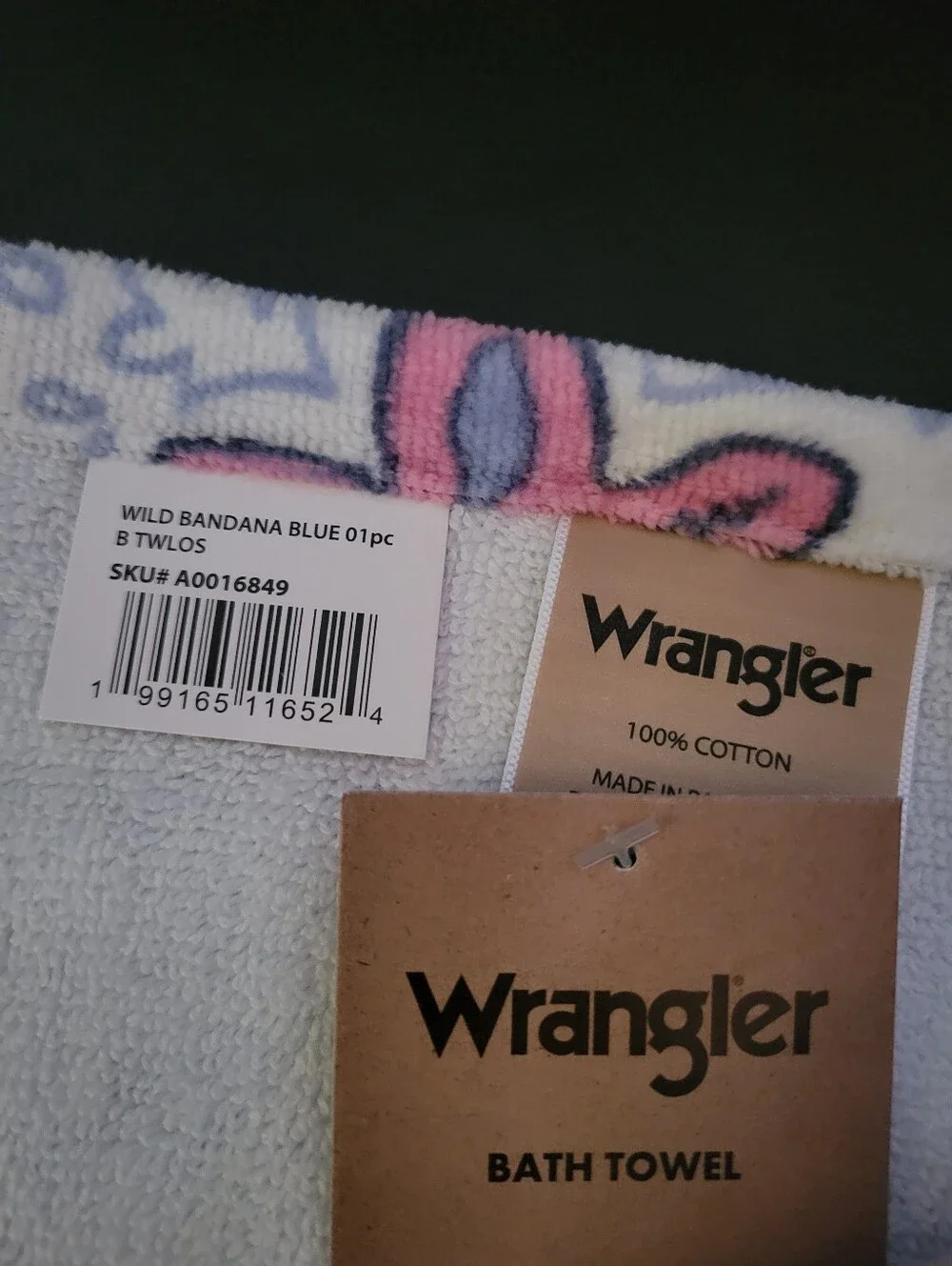 NEW Wrangler Blue White Pink Floral‎ Wild Bandana 2 Bath 2 Hand Towel